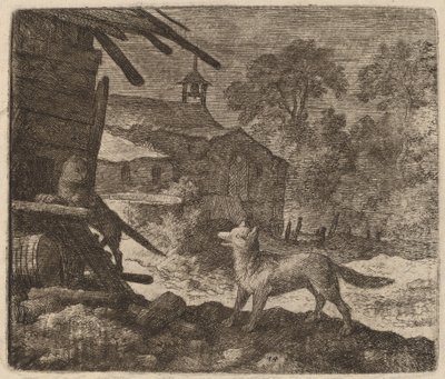 Die Katze betritt die Scheune, während Reineke zusieht, wahrscheinlich ca. 1645-1656 von Allart van Everdingen