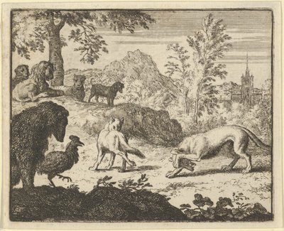 Der Löwe erlaubt einen Kampf zwischen dem Wolf und Renard, 1650-75 von Allart van Everdingen