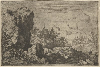 Die drei Reisenden am Fuße des hohen Felsens von Allart van Everdingen