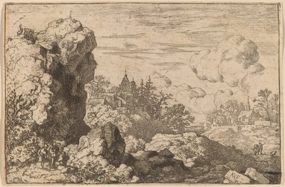 Drei Reisende am Fuße eines hohen Felsens von Allart van Everdingen