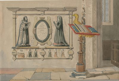 Wednesbury Kirche - Denkmal für Thomas und Eleanor Parkes: Aquarell, 23. März 1843 von Allen Edward Everitt