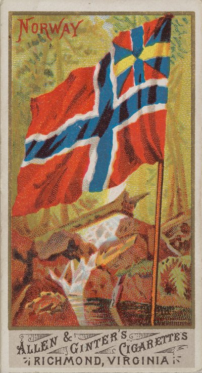 Norwegen, aus Flags of All Nations, Serie 1 N9 für Allen & Ginter Zigarettenmarken, 1887 von Allen and Ginter