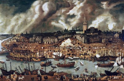 Eine Expedition, die 1498 von Sevilla nach Amerika aufbricht von Alonso Sanchez Coello