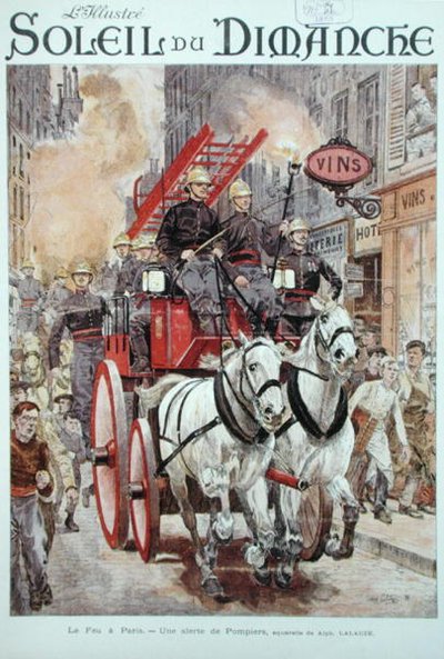 Feuerwehrleute reagieren auf einen Feueralarm in Paris, Titelblatt von 
