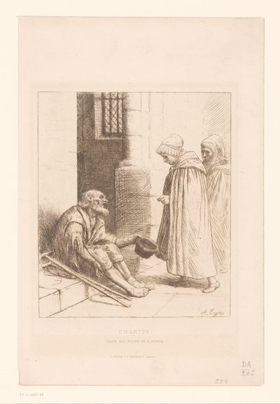 Bettler auf einer Treppe von Alphonse Legros