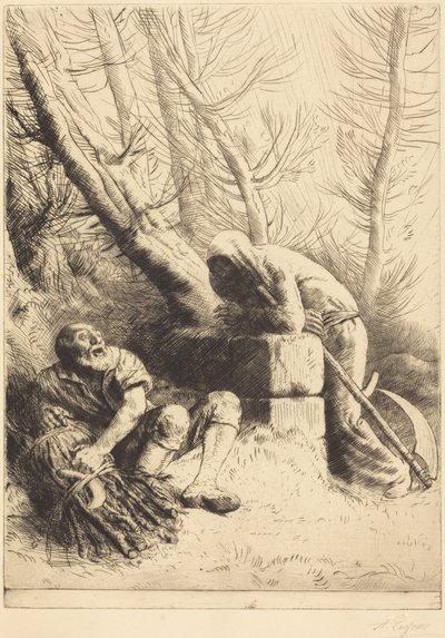 Der Tod und der Holzfäller, 4. Platte (La mort et le bucheron) von Alphonse Legros