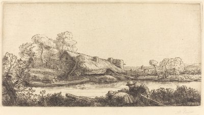 Bauernhof am Fluss im Abendlicht von Alphonse Legros