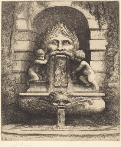 Brunnen: Groteske, Kinder und Becken Une fountaine: Masque, enfants et bassin von Alphonse Legros
