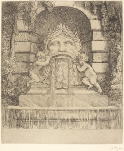 Brunnen: Groteske, Kinder und Becken Une fountaine: Masque, enfants et bassin von Alphonse Legros