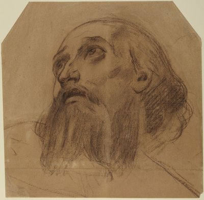 Kopf eines bärtigen Heiligen, der nach oben schaut von Alphonse Legros