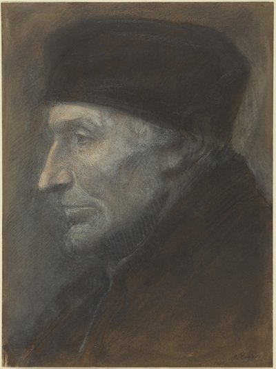 Kopf eines Mannes mit Schädelkappe von Alphonse Legros