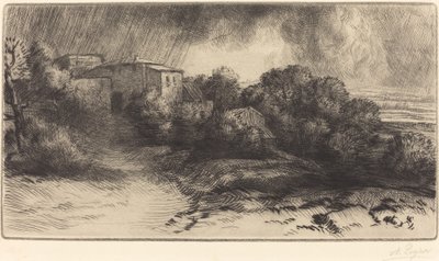 La Ferme de Brieux, Gewittereffekt, Bauernhof in Brieux bei einem Sturm von Alphonse Legros