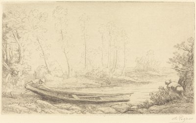 Mann mit einem Kahn, Figur rechts (Forellenfischer) von Alphonse Legros