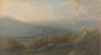 Berglandschaft mit zwei Figuren rechts, 1905 von Alphonse Legros