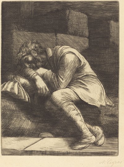 Schlafender Bettler Mendiant endormi von Alphonse Legros