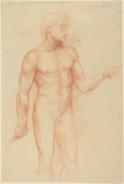 Studie einer Männerfigur, die einen Stab hinter dem Rücken hält von Alphonse Legros