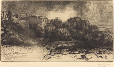 Ansicht eines Bauernhofs im Sturm (La ferme de Brieux (Effet d