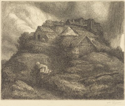 Dorf Saint-Pierre während eines Sturms von Alphonse Legros