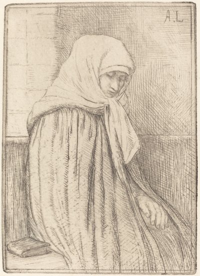 Junge Bäuerin, die in einer Kirche sitzt von Alphonse Legros