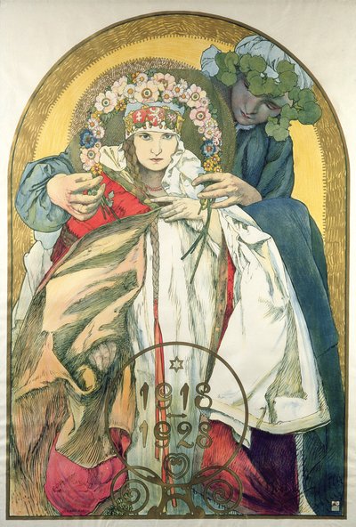 10. Jahrestag der Unabhängigkeit der Tschechoslowakischen Republik von Alphonse Marie Mucha