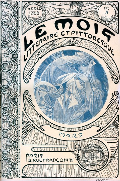 Titelblatt der Zeitschrift (Monatszeitschrift) Der literarische und malerische Monat von Alphonse Mucha (1860-1939): März 1899 - Maison de la Bonne Presse von Alphonse Mucha