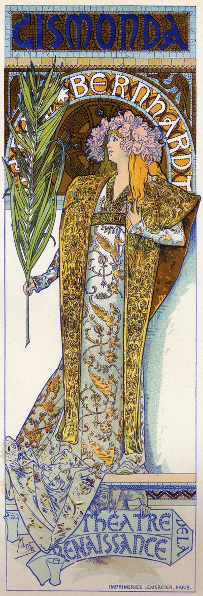 Unterhaltung. Gismonda, Stück von Victorien Sardou mit Sarah Bernhardt im Théâtre de la Renaissance, Paris. Plakat von Mucha, Frankreich von Alphonse Marie Mucha
