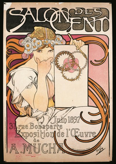Plakat zur Ausstellung von A. Mucha im Salon des Cent von Alphonse Marie Mucha