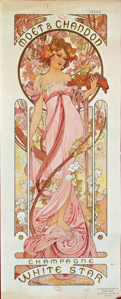 Plakat für White Star Champagner von Moet et Chandon von Alphonse Marie Mucha