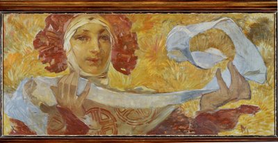 Frau mit Schal von Alphonse Marie Mucha