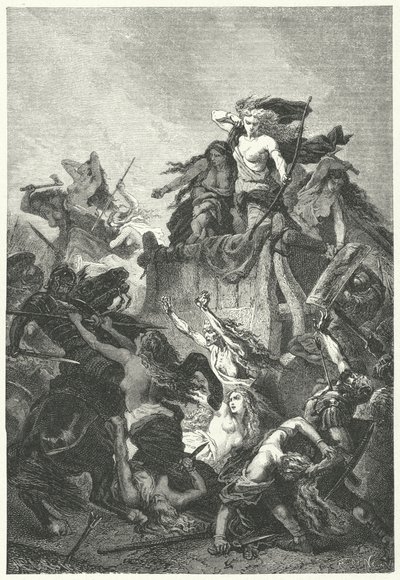Germanische Frauen verteidigen ihr Lager bis zum Tod (Stich) von Alphonse Marie de (after) Neuville