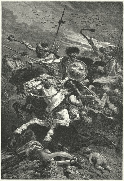 Hunnenangriff in der Schlacht von Chalons, 451 von Alphonse Marie de (after) Neuville