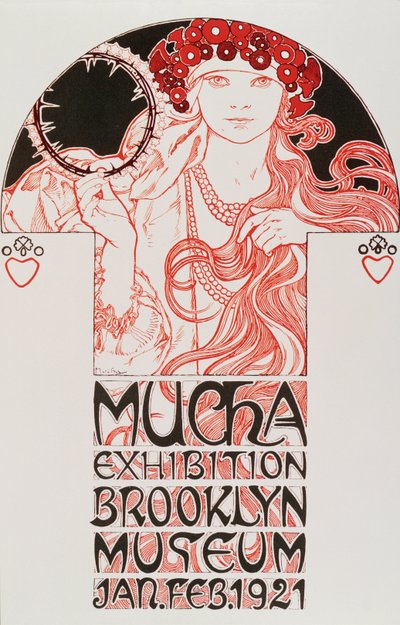 Werbeplakat von Alphonse Mucha für die Mucha-Ausstellung im Brooklyn Museum, New York, 1921 von Alphonse Mucha