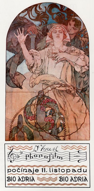 DeForest Phonofilm. Präsentation eines der ersten Musiktonfilme im Adria in Prag von Alphonse Mucha