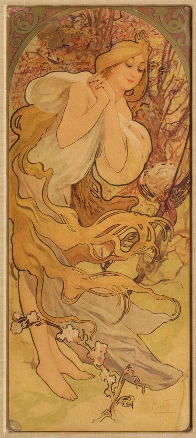Frühling aus der Serie Les Saisons, ca. 1900 von Alphonse Mucha