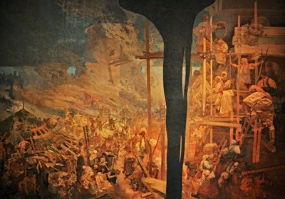 Die Verteidigung von Sziget gegen die Türken durch Nikolaus Zrinski Der Zyklus Das Slawische Epos von Alphonse Mucha