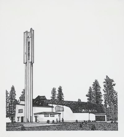 Zeichnung der Kirche der Drei Kreuze von Alvar Aalto