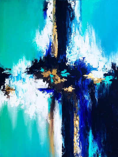 Lebhaftes Blau Gold Abstrakt von Alyson Storms
