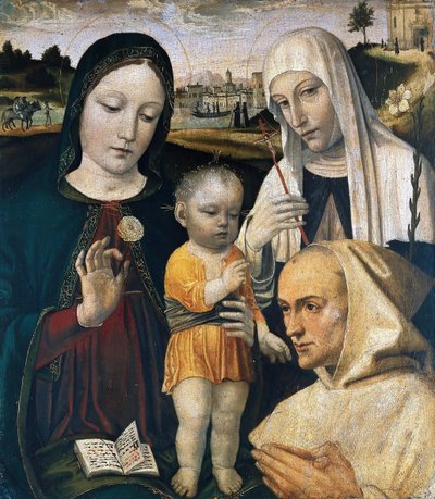 Madonna mit Kind, Heilige Katharina von Siena und ein Kartäusermönch, ca. 1490 von Ambrogio Bergognone