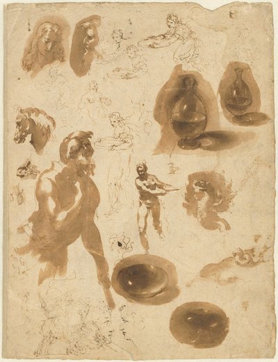 Studien von Glasgefäßen und Figuren von Ambrogio Figino