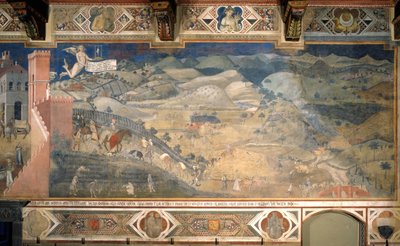 Auswirkungen guter Regierung auf dem Land Zyklus von Fresken Die Allegorie der guten und schlechten Regierung, 1338-1339 von Ambrogio Lorenzetti
