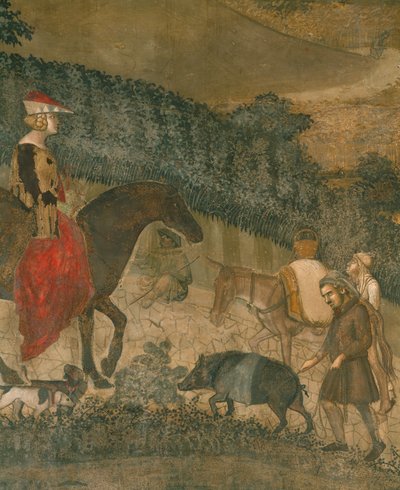 Bauern mit einem schwarzen Schwein und einem Esel von Ambrogio Lorenzetti
