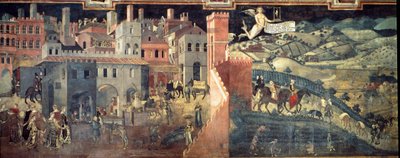 Die Auswirkungen guter und schlechter Regierung auf die Stadt und das Land (Detail) von Ambrogio Lorenzetti