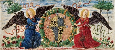 Engel halten Schild mit dem Wappen der Sforza, burgundisches Miniaturpergament von Ambrogio da Fossano (c.1460 1523)