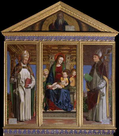 Jungfrau und Kind mit den Heiligen Hugh von Avalon und Hugh von Grenoble (Gemälde von Ambrogio da Fossano) von Ambrogio da Fossano (c.1460 1523)