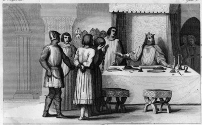 Robert II., der Fromme, befreit Verschwörer - Robert II. genannt „der Fromme“, Dynastie der Kapetinger - Da er wusste, dass zwei Verschwörer zum Tode verurteilt worden waren, ließ er sie kommunizieren, gut behandeln und dann freilassen - Gravur von Ambroise Tardieu