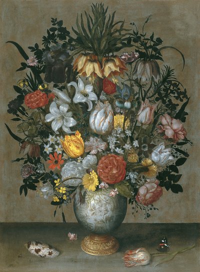 Chinesische Vase mit Blumen, Muscheln und Insekten von Ambrosius Bosschaert the Elder