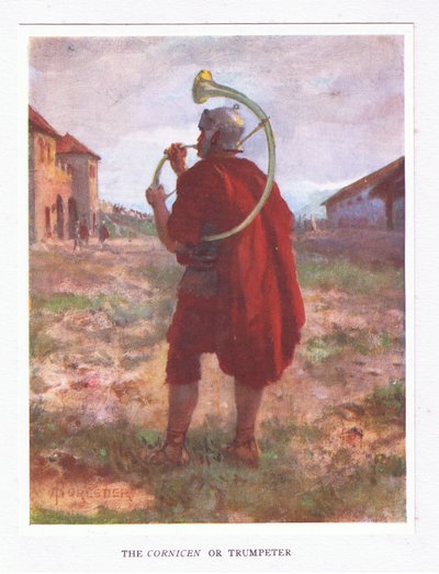 Ein Cornicen oder Trompeter, Illustration aus Der römische Soldat, 1928 von Amedee Forestier