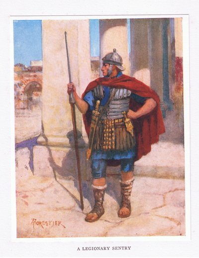 Ein Legionär als Wachposten, Illustration aus Der römische Soldat, 1928 von Amedee Forestier
