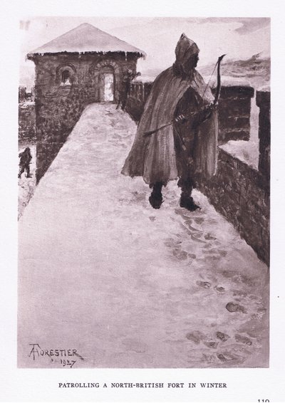 Patrouille in einem nordbritischen Fort im Winter, Illustration aus Der römische Soldat, 1928 von Amedee Forestier