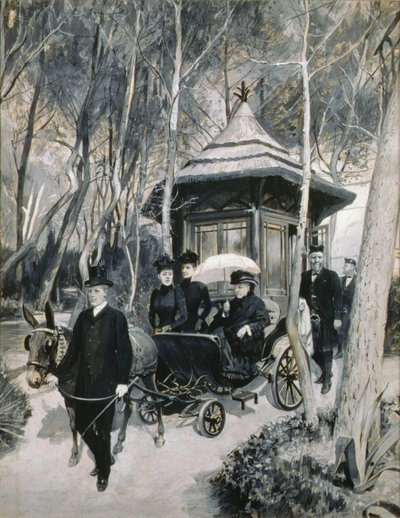 Königin Victoria in einer Maultierkutsche mit John Brown als Begleiter von Amedee Forestier
